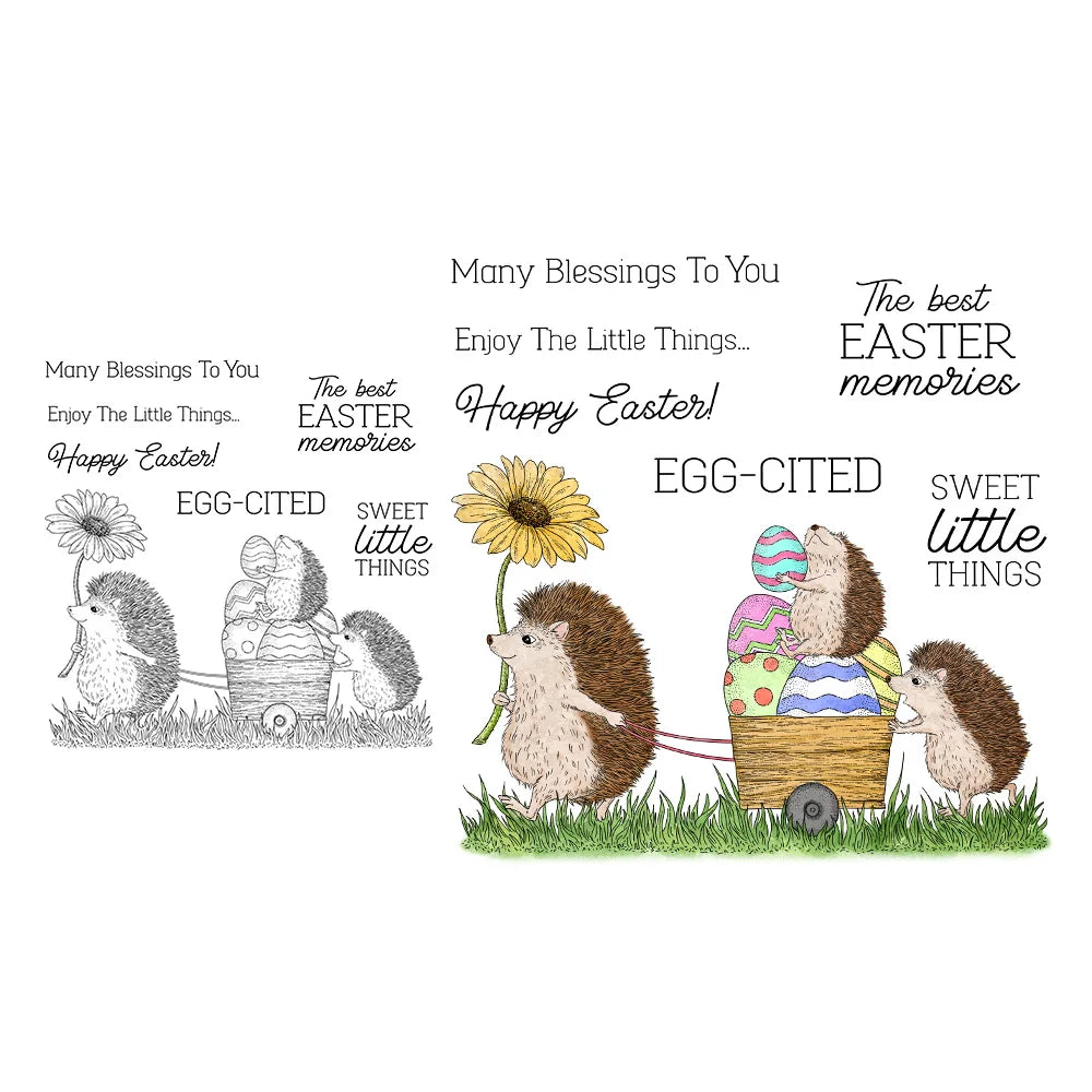 Adorable Hedgehogs Feeling "Egg-Cited" For The Easter Egg Hunt Transparent Stamps