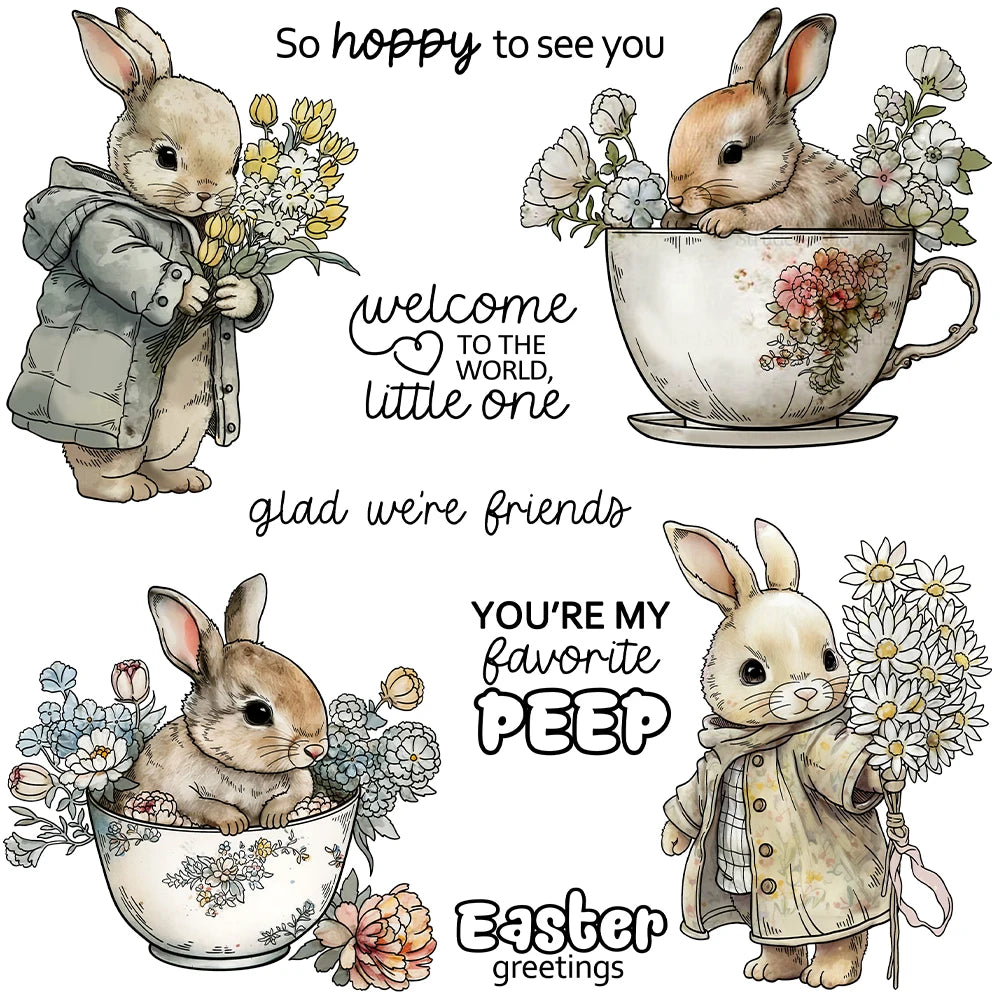 Gorgeous Easter Bunnies So "Hoppy" To See You Transparent Stamps/Dies