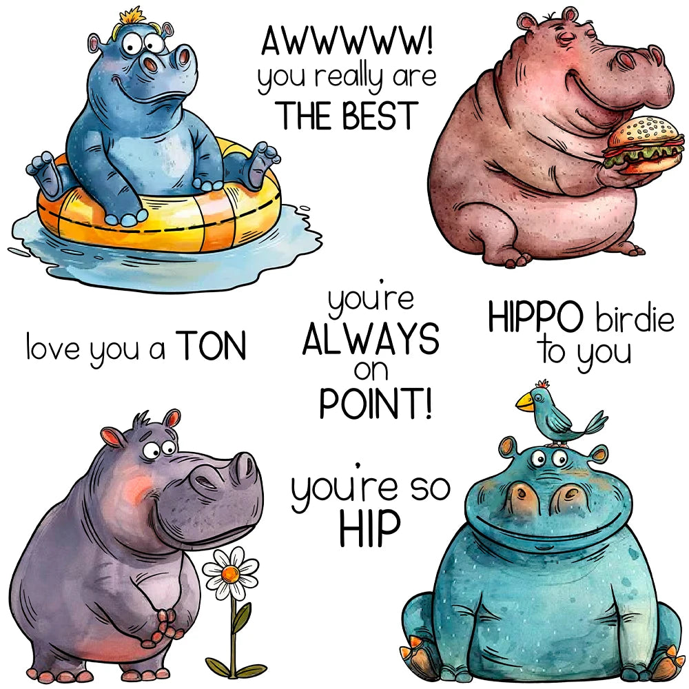 Sweet Hippo Love You A Ton Transparent Stamps, Dies, Stamp and Die Set (please order items separately)