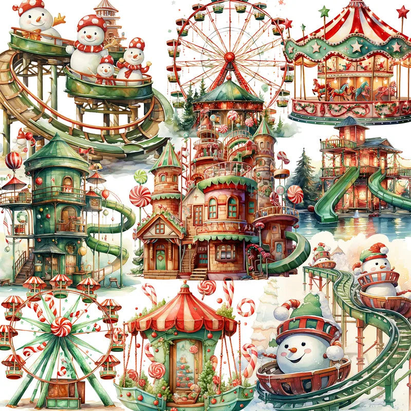 Gorgeous Christmas Amusement Park Decorative Stickers, 12 Pieces, 5-8 cm