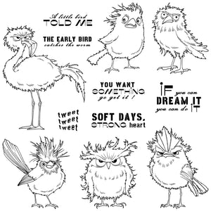 Serious and Funny Birdies Transparent Stamps, Dies, Stamp and Die Set (please order items separately)