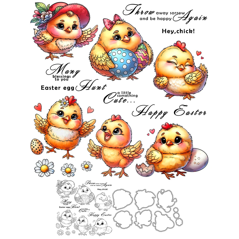 Adorable Little Chickies Sending Easter Wishes Transparent Stamps, Dies, Stamp and Die Set (please order items separately)