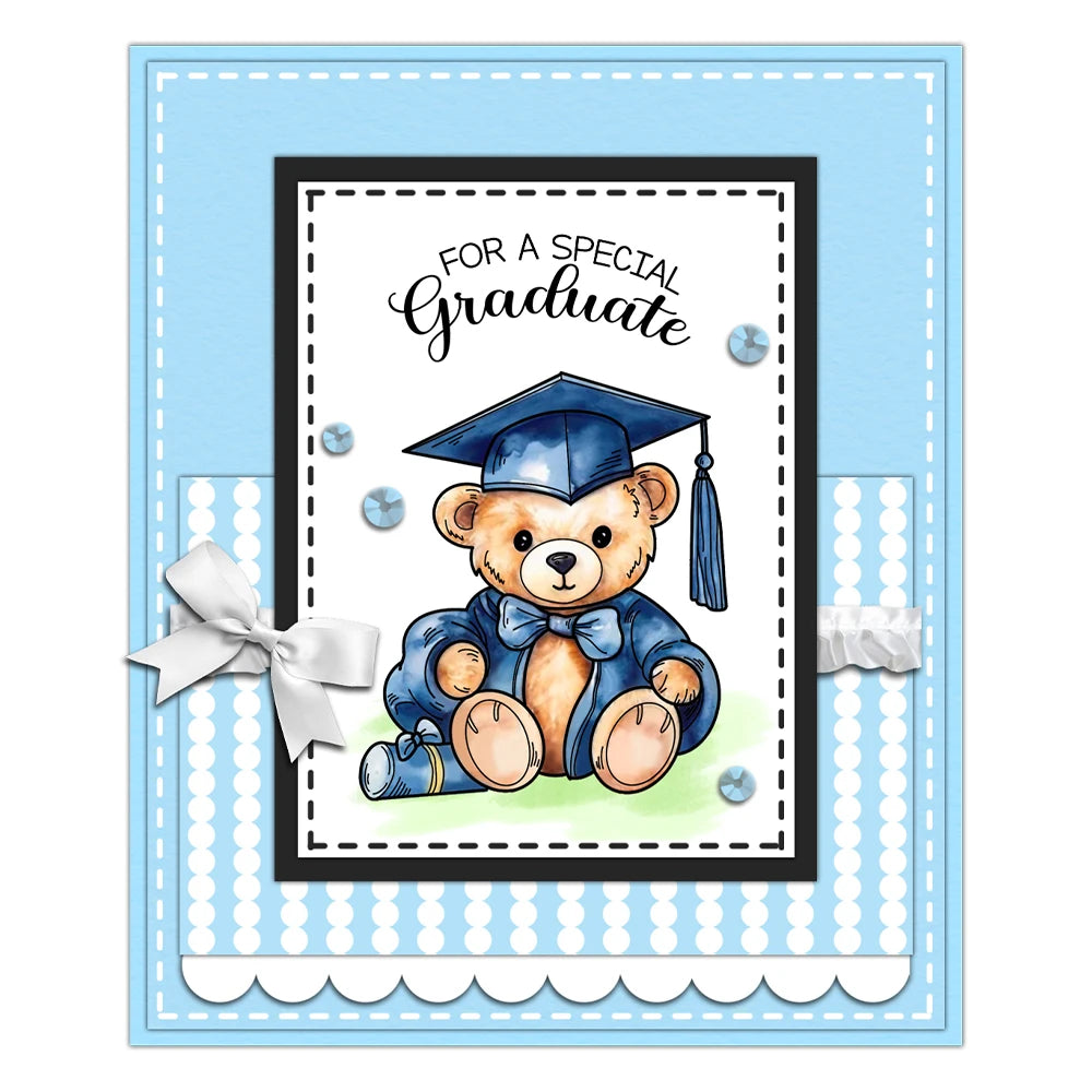 Cute Graduation Season Bear Celebrating with Balloons Transparent Stamps, Stamp and Die Set/Cutting Die (please order items separately as required)