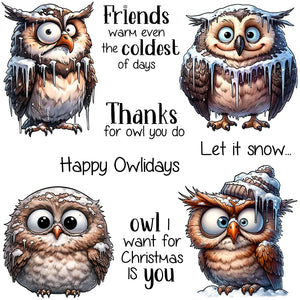 Hilarious Winter Owl Transparent Stamps, Dies, Stamp and Die Set (please order items separately)