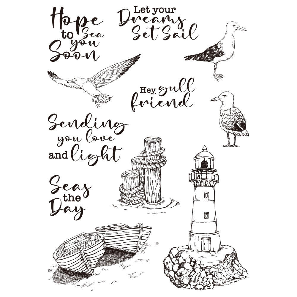 Cute Seagull/Lighthouse Transparent Stamps, Stamp and Die Set (please order items separately)