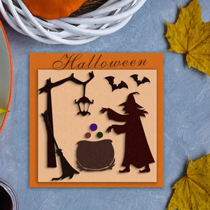 Spooky Halloween Witch Casting a Spell Metal Cutting Die, Size on Photo