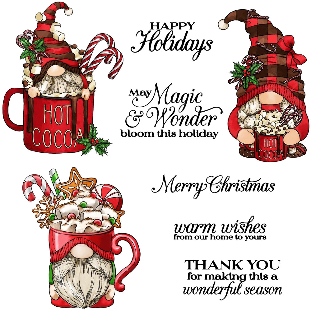 Cute Christmas Gnome Transparent Stamps/Dies (please order items separately)