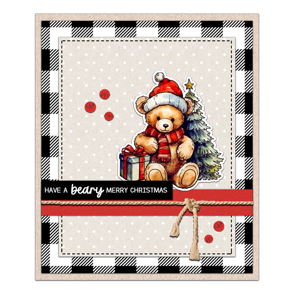 Adorable Christmas Teddy Bears Transparent Stamps, Dies, Stamp and Die Set (please order items separately)