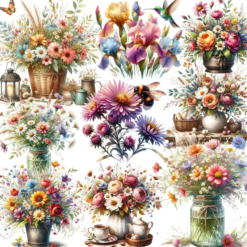 Stunning Spring Flowers Decorative Stickers, 20 Pieces, Length 4 cm to 6 cm