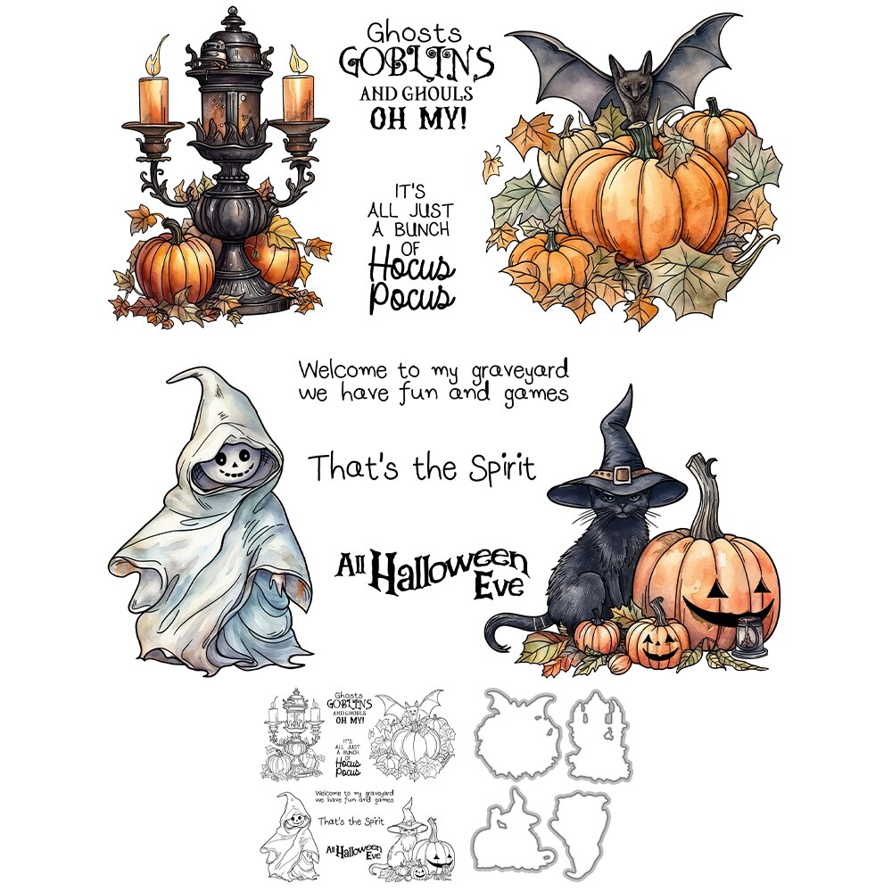 Sinister Halloween Scene Transparent Stamps, Stamp and Die Set (please order items separately)