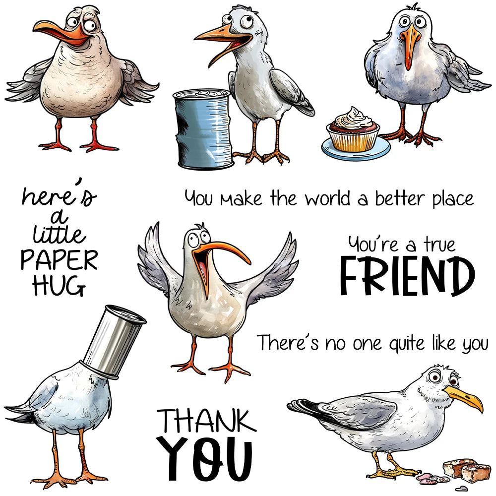 Comical Seagulls Sending Special Words Transparent Stamps, Stamp and Die Set (please order items separately)