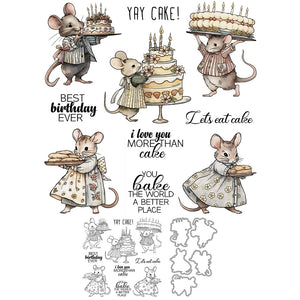 Adorable Mousey bringing Cakes Transparent Stamps, Stamp and Die Set (please order items separately)