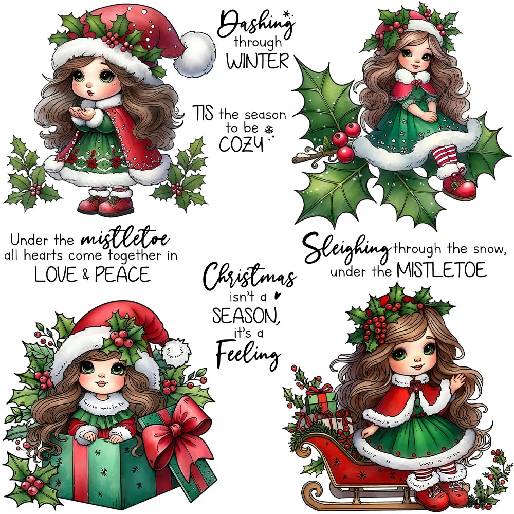 Lovely Christmas Dolly Under The Mistletoe Transparent Stamps, Dies, Stamp and Die Set (please order items separately)