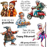 Comical Grandma Enjoying Life Transparent Stamps, Stamp and Die Set (please order items separately)