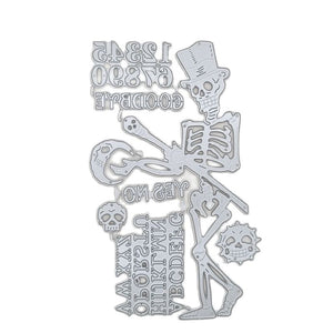 Scary Halloween Skeleton with Words and Numbers Metal Cutting Die, 11.7 cm x 19 cm/4.60 in x 7.48 in