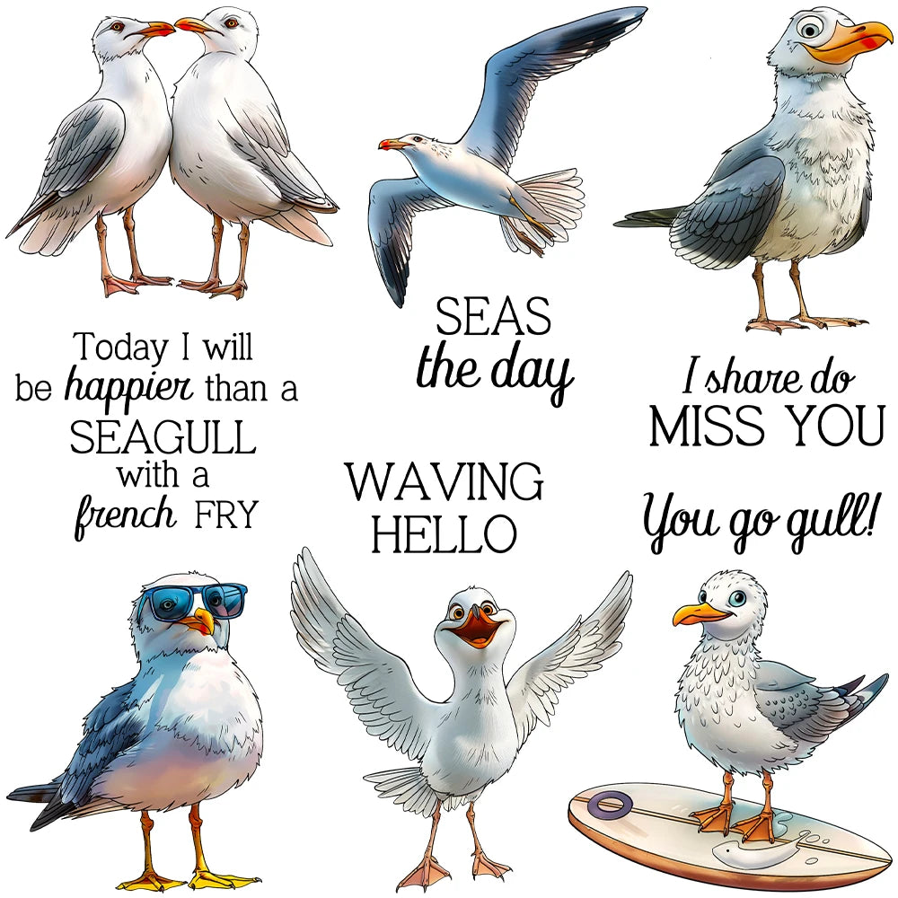 Amusing Seagull Waving Hello Transparent Stamps, Dies, Stamp and Die Set (please order items separately)