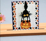 Funny Scary Cat with Halloween Pumpkin Metal Cutting Die, Size on Photo