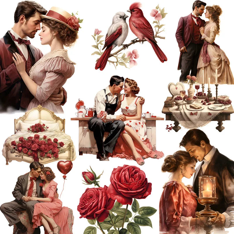 Gorgeous Couple Vintage-Style  Stickers, Choose From Two Designs, 12 Pieces, 6-8 cm