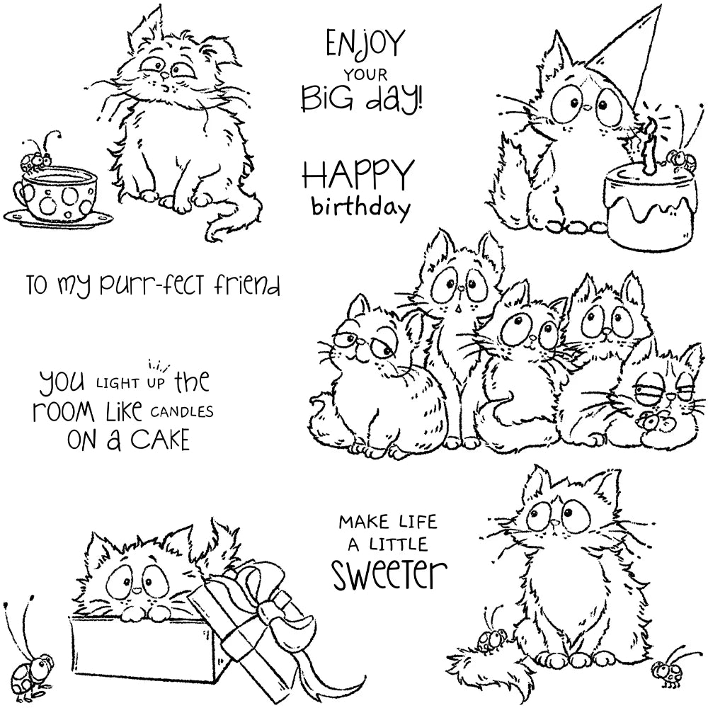 Cute Kitty Cats Sending Birthday Wishes To A Purr-Fect Friend Transparent Stamps, Dies, Stamp and Die Set (please order items separately)