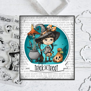 Trick or Treat Spooky Halloween Transparent Stamps, Stamp and Die Set (please order items separately)