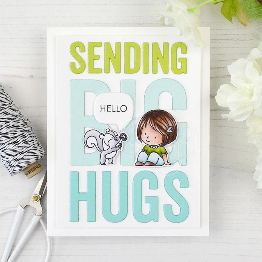 Versatile Sending Big Hugs Words Metal Cutting Die, Size on Photo