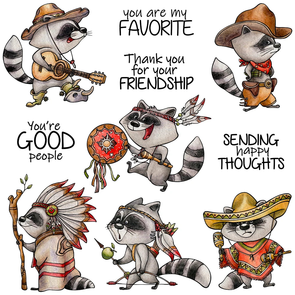 Comical Raccoon Sending Happy Thoughts Transparent Stamps/Dies (please order items separately)