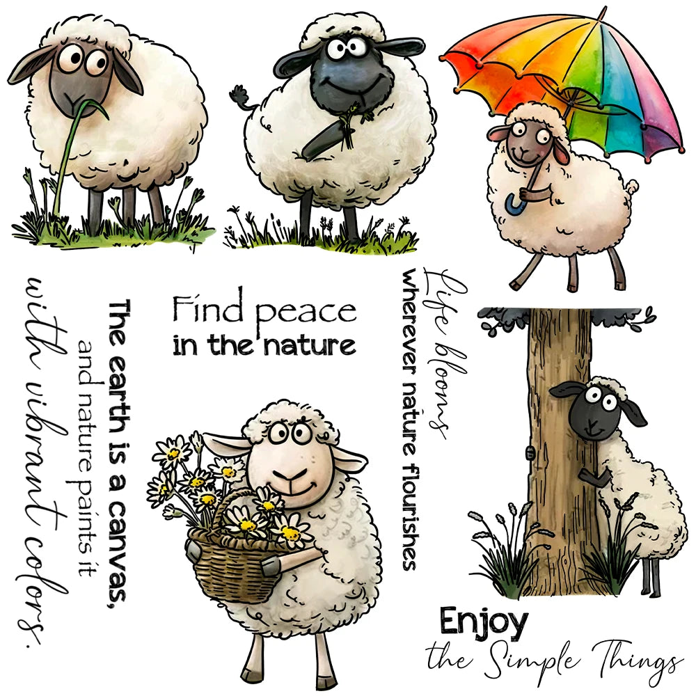 Comical Sheep Sending Love and Peace Transparent Stamps, Dies, Stamp and Die Set (please order items separately)