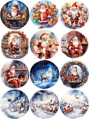 Gorgeous and Versatile Circular Christmas Decorative Stickers, Three Designs to Choose From,12 Pieces, 4-6 cm