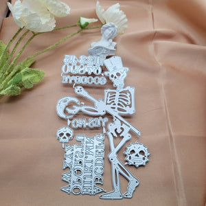Scary Halloween Skeleton with Words and Numbers Metal Cutting Die, 11.7 cm x 19 cm/4.60 in x 7.48 in
