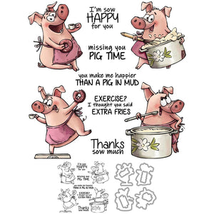 Funny Piggies Baking Transparent Stamps, Stamp and Die Set (please order items separately)