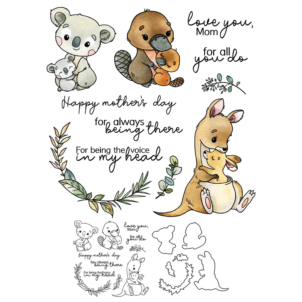 Gorgeous Australian Animals Sending Mother's Day Love Transparent Stamps, Dies, Stamp and Die Set (please order items separately)