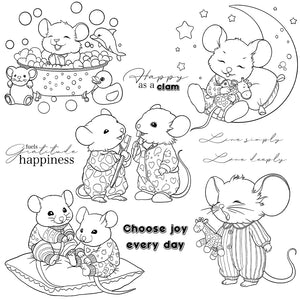 Adorable Mice Having Fun At Bedtime Transparent Stamps