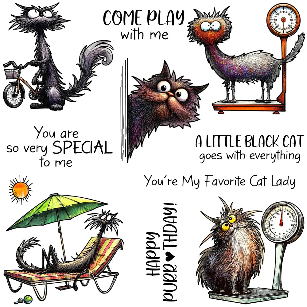 Funny Kitty Cats Having Fun Transparent Stamps, Stamp and Die Set (please order items separately)