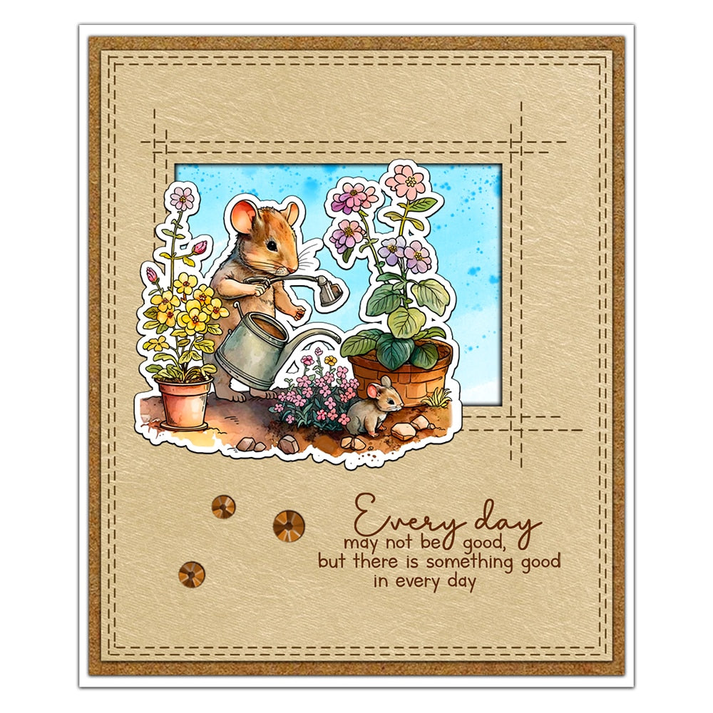 Cute Mouse in the Garden Transparent Stamps