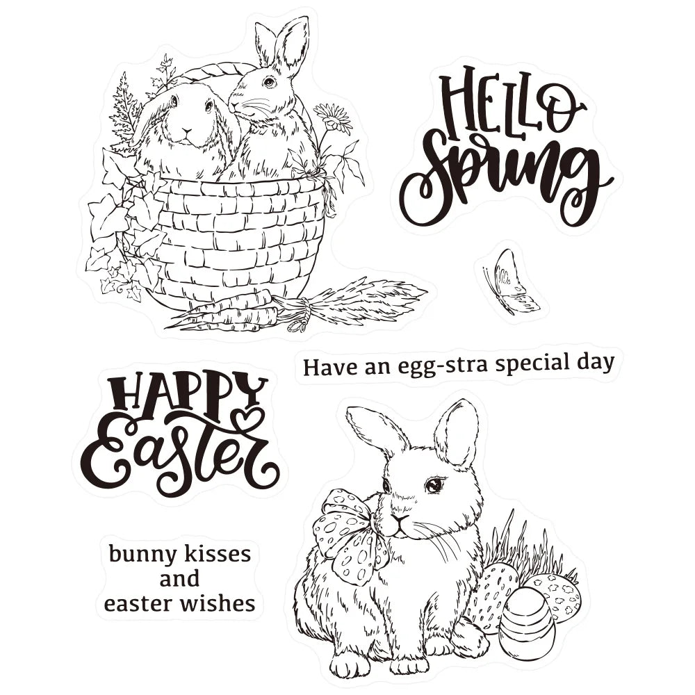 Sweet Easter Bunnies Sending Kisses Transparent Stamps