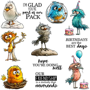 Comical Animated Birdies Sending Good Wishes Transparent Stamps, Stamp and Die Set (please order items separately)