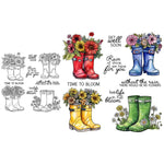 Cute Rain or Shine Boots with Flowers Transparent Stamps