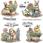 Sweet Bunny Sending Easter Flowers Transparent Stamps