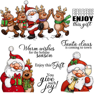 Comical Santa and Reindeer Having a Christmas Party Transparent Stamps, Dies, Stamp and Die Set (please order items separately)