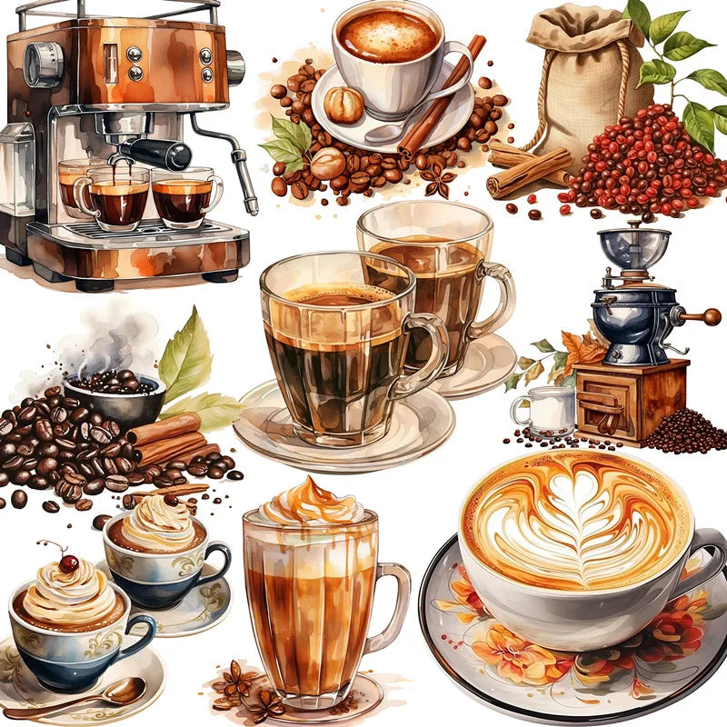 Beautiful and Versatile Coffee Morning Stickers, 20 Pieces, 4-7 cm