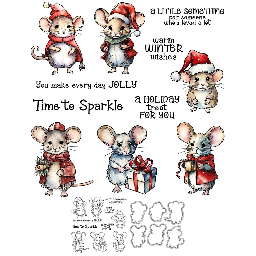 Charming Christmas Mice Transparent Stamps, Stamp and Die Set (please order items separately)