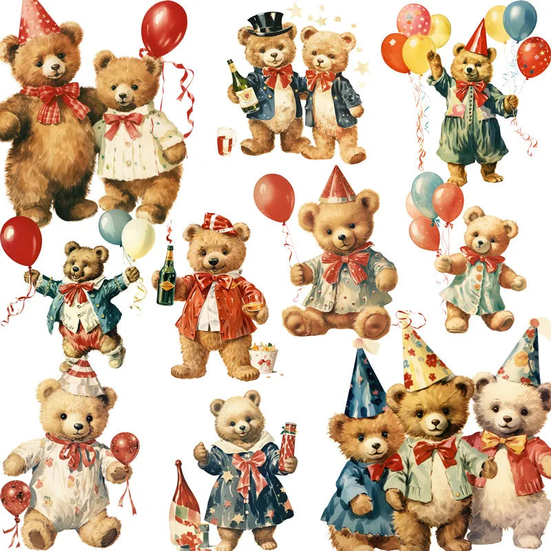 Cute Party Bear Decorative Stickers, 20 Pieces, Length 4 cm to 6 cm