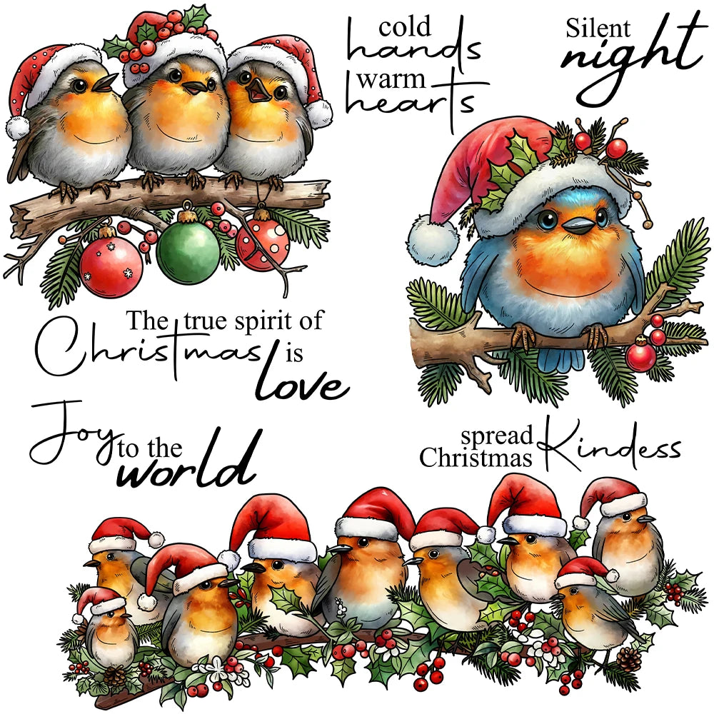 Beautiful Christmas Robins Transparent Stamps, Dies, Stamp and Die Set (please order items separately)