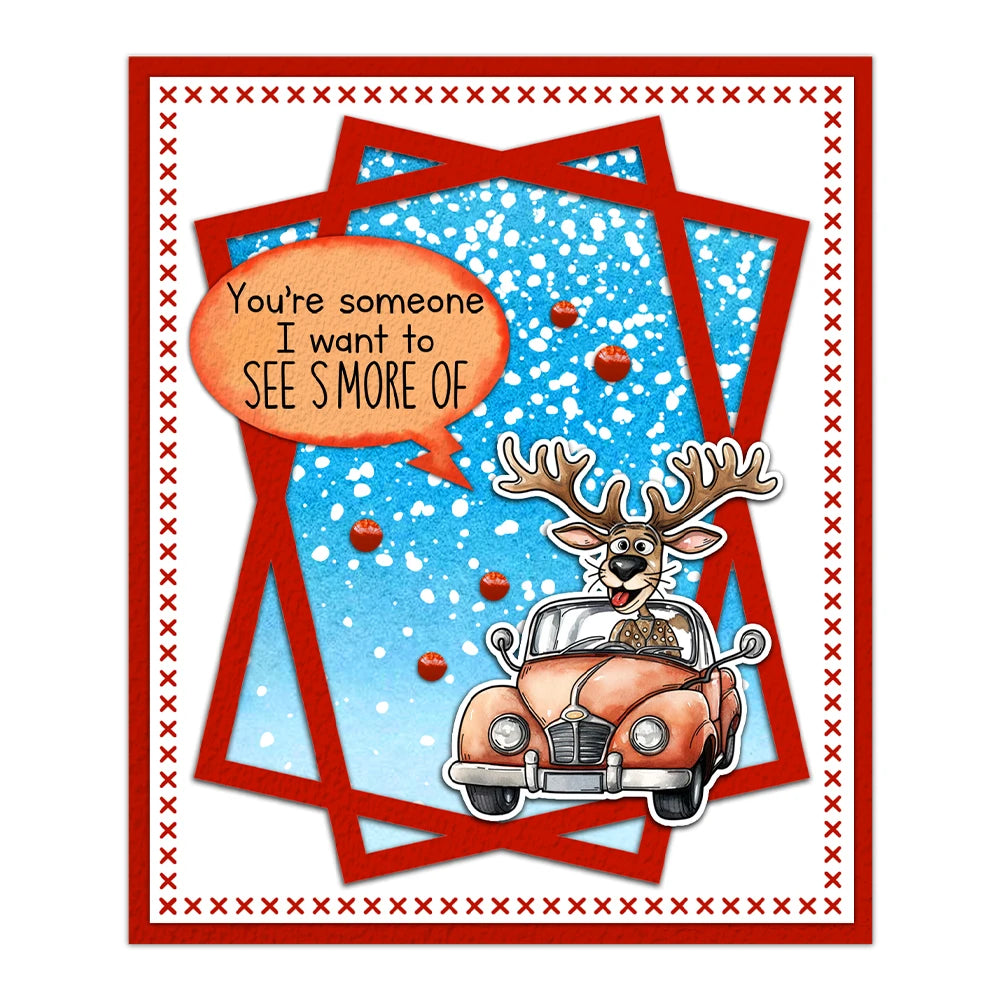 Comical Christmas Reindeer Transparent Stamps, Stamp and Die Set (please order items separately)