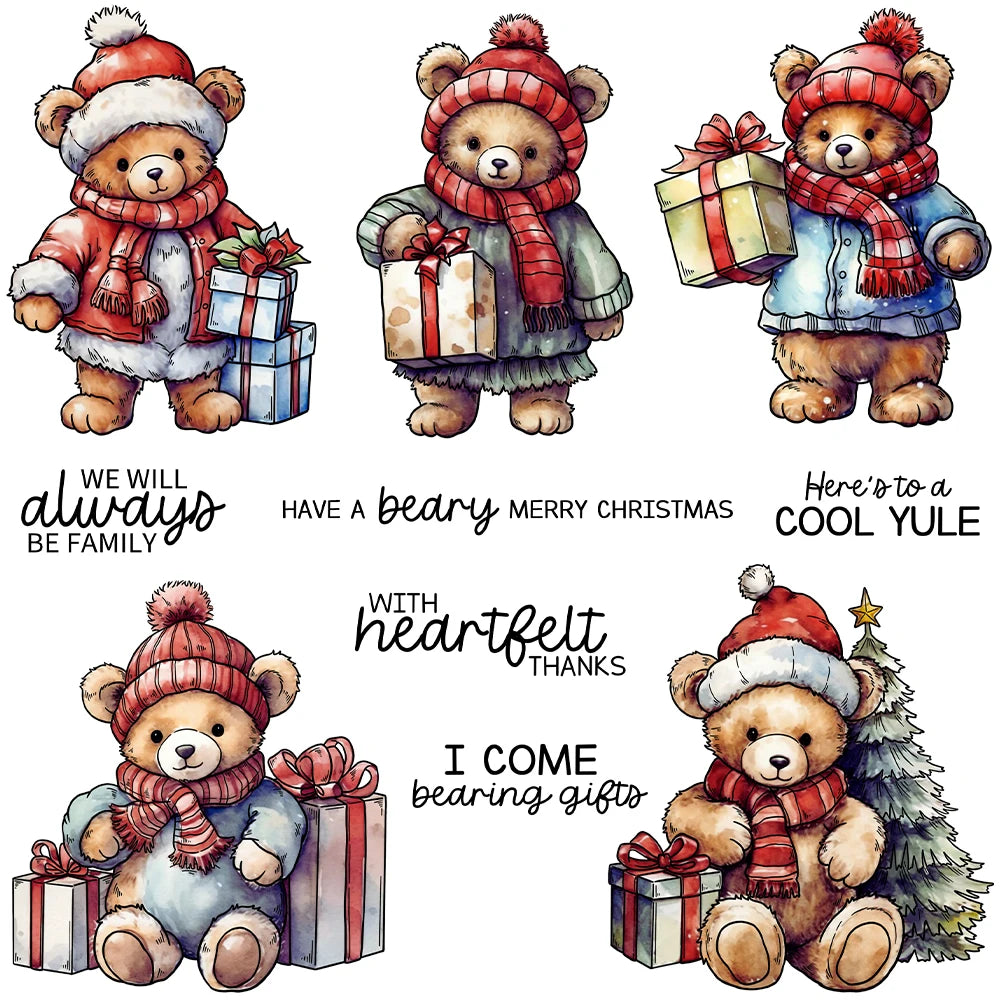 Adorable Christmas Teddy Bears Transparent Stamps, Dies, Stamp and Die Set (please order items separately)