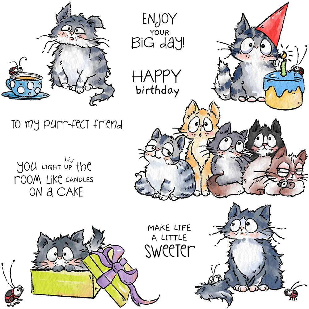 Cute Kitty Cats Sending Birthday Wishes To A Purr-Fect Friend Transparent Stamps, Dies, Stamp and Die Set (please order items separately)