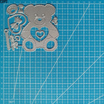 Adorable Teddy with Hearts Metal Cutting Die, Size on Photo