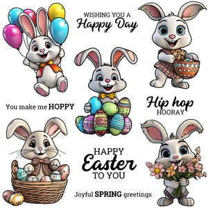 Cute and Funny Bunnies Wishing You A Happy Day Transparent Stamps, Dies, Stamp and Die Set (please order items separately)