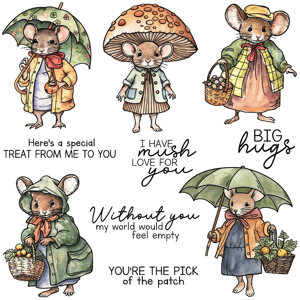 Adorable Lady Mouse Sending Love Transparent Stamps, Stamp and Die Set (please order items separately)