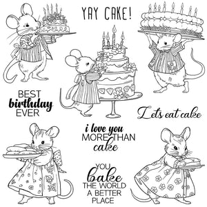 Adorable Mousey bringing Cakes Transparent Stamps, Stamp and Die Set (please order items separately)